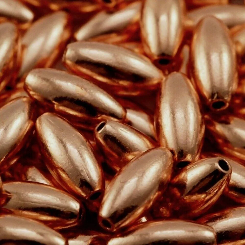 Bulk Pack of 50 Solid India Shiny Copper 9x4mm Smooth Oval Spacer Beads